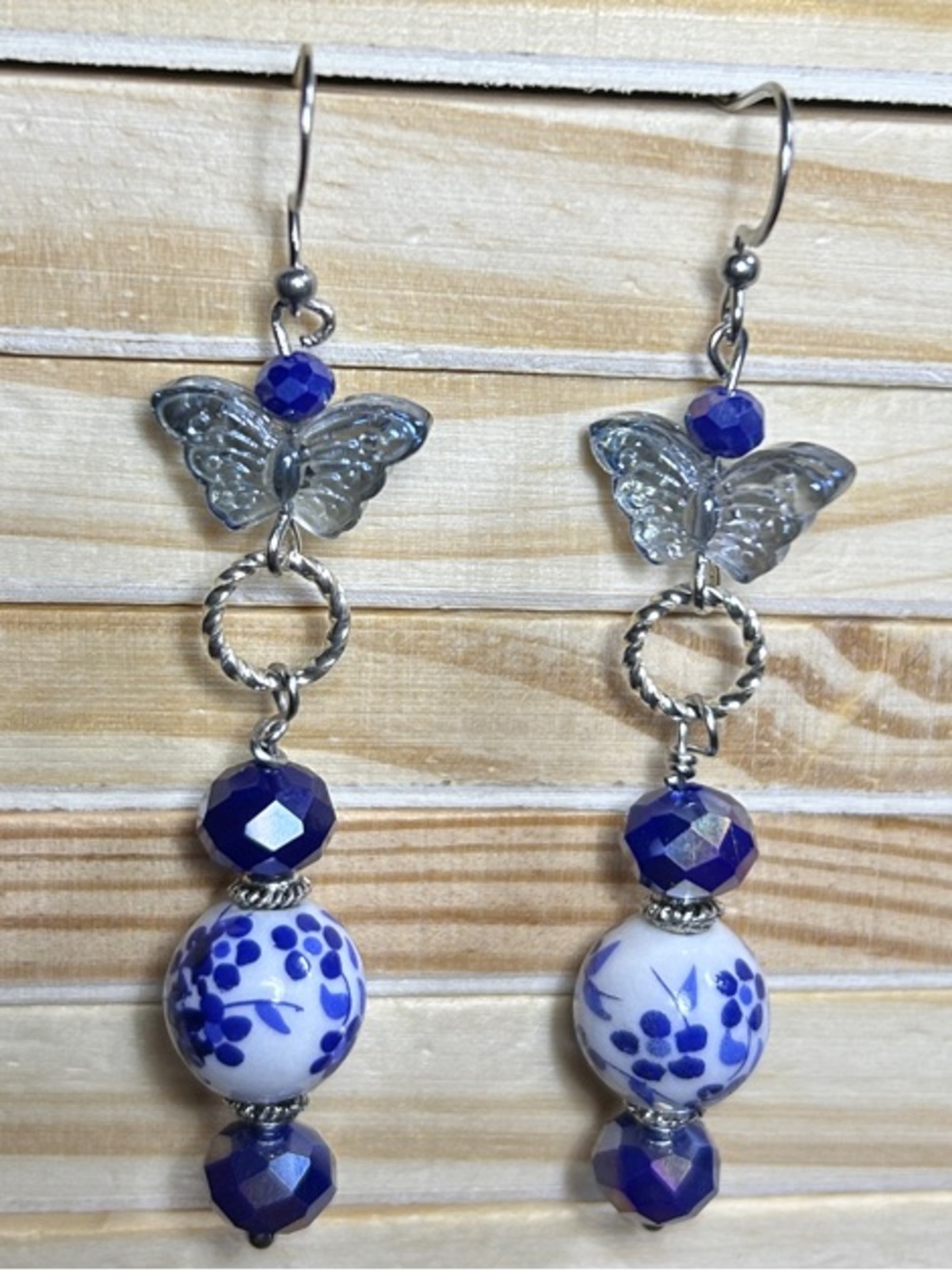 3/$25 Blue & White Butterfly Drop Earrings